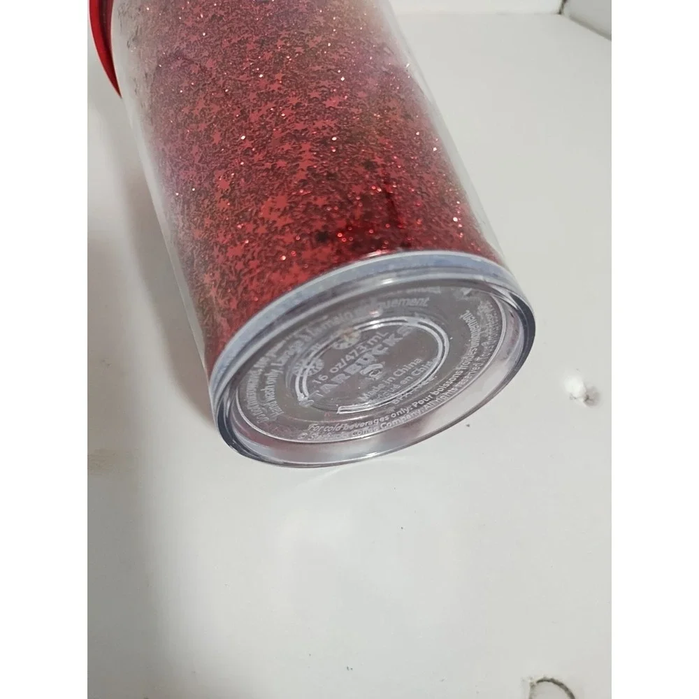 Starbucks 2018 Red Glitter Cold Cup Tumbler Stars‎ 16 Oz No Straw